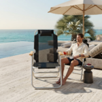Chaise de Plage Pliante Premium –  Maille Noire – Image 2